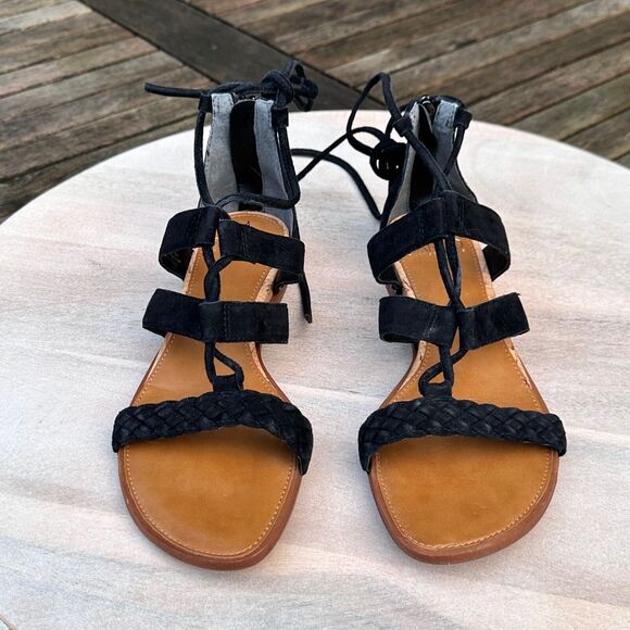 Franco Sarto Womens Sandals Black Lace Up Leather Flats Size 7.5 M Strappy - Picture 7 of 7